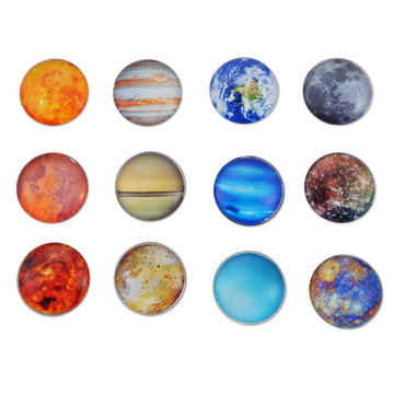 Planet Glass Refrigerator Magnets - Heavy Duty (Each Holds 8 Pages) - Great for Classroom, Office, Kitchen - Authentic Planet Images - Pack of 12