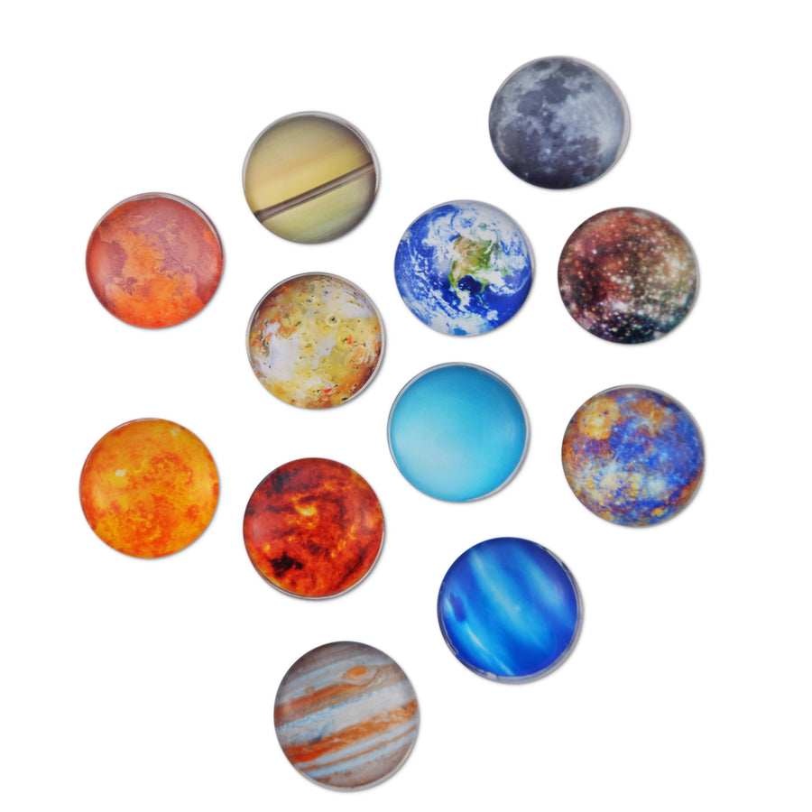 Planet Glass Refrigerator Magnets - Heavy Duty (Each Holds 8 Pages) - Great for Classroom, Office, Kitchen - Authentic Planet Images - Pack of 12