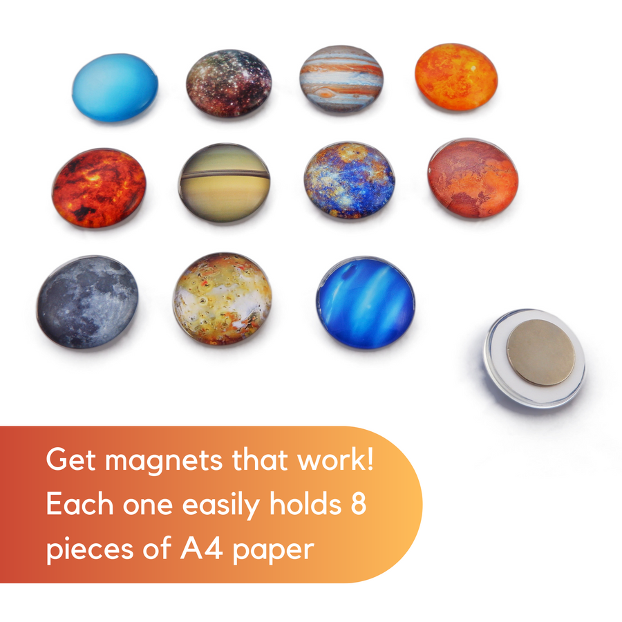 Planet Glass Refrigerator Magnets - Heavy Duty (Each Holds 8 Pages) - Great for Classroom, Office, Kitchen - Authentic Planet Images - Pack of 12