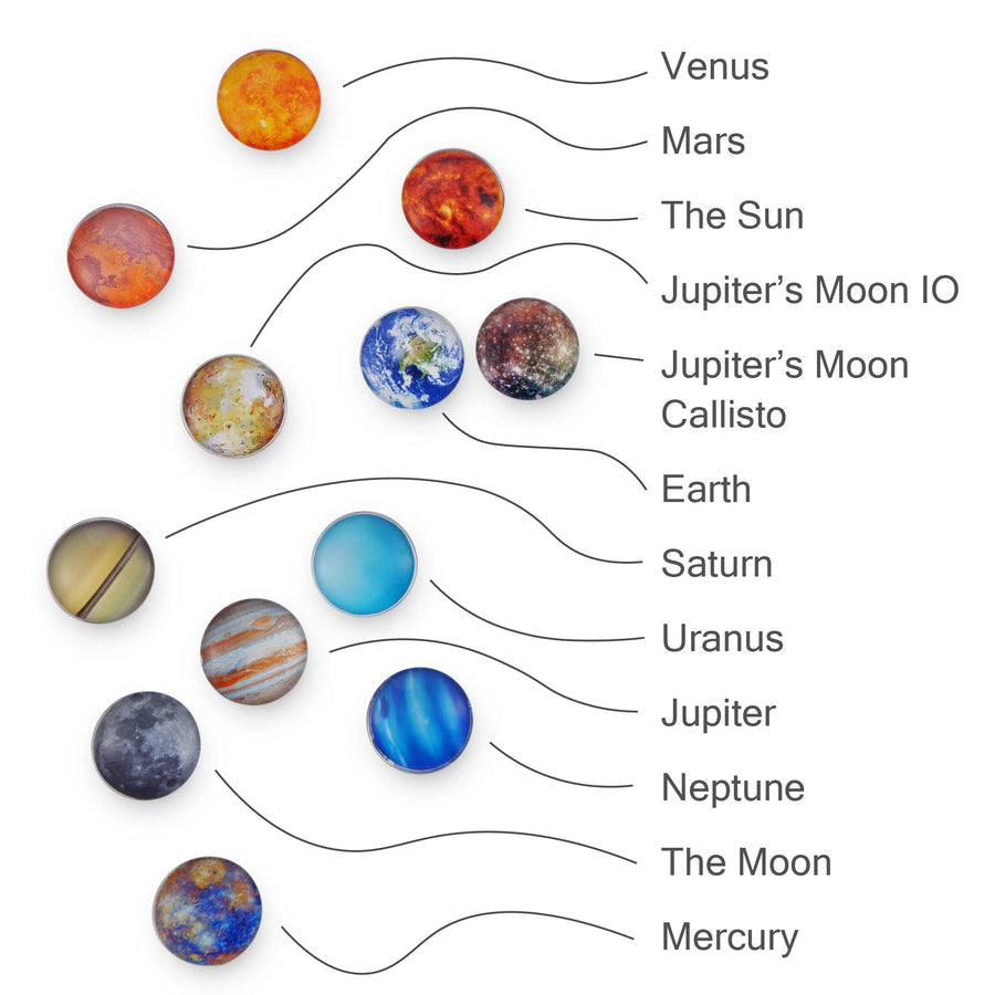 Planet Glass Refrigerator Magnets - Heavy Duty (Each Holds 8 Pages) - Great for Classroom, Office, Kitchen - Authentic Planet Images - Pack of 12