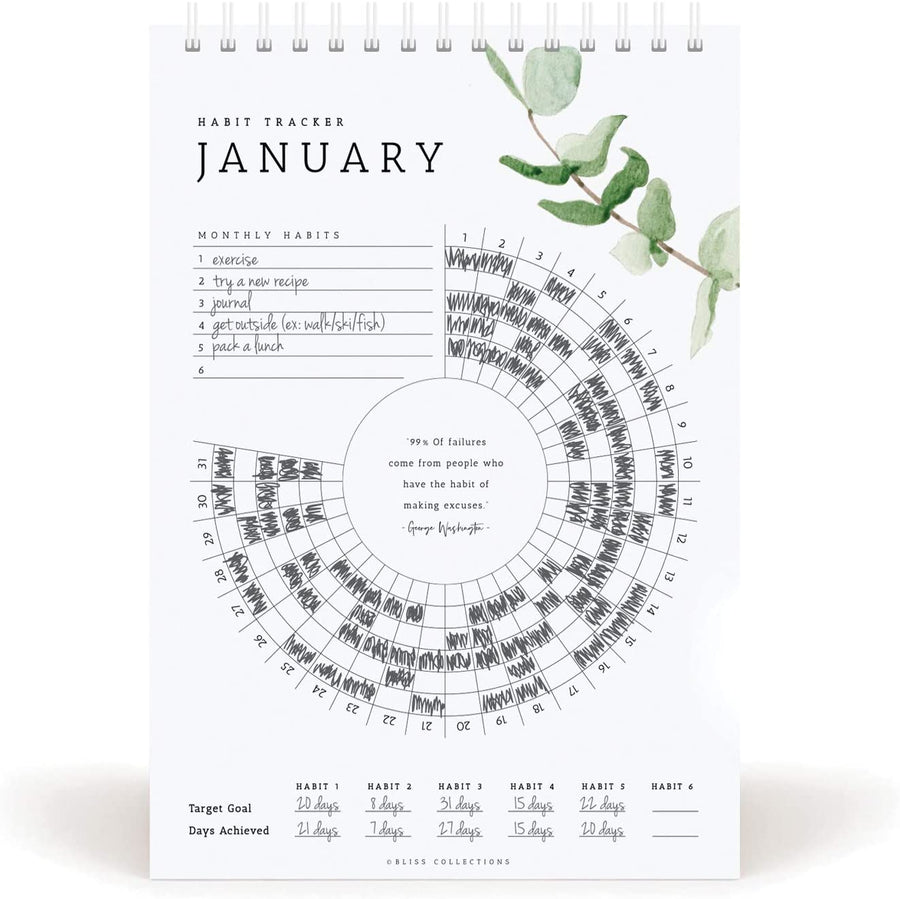 Bliss Collections Habit Tracker Calendar Notepad, Spiral Bound