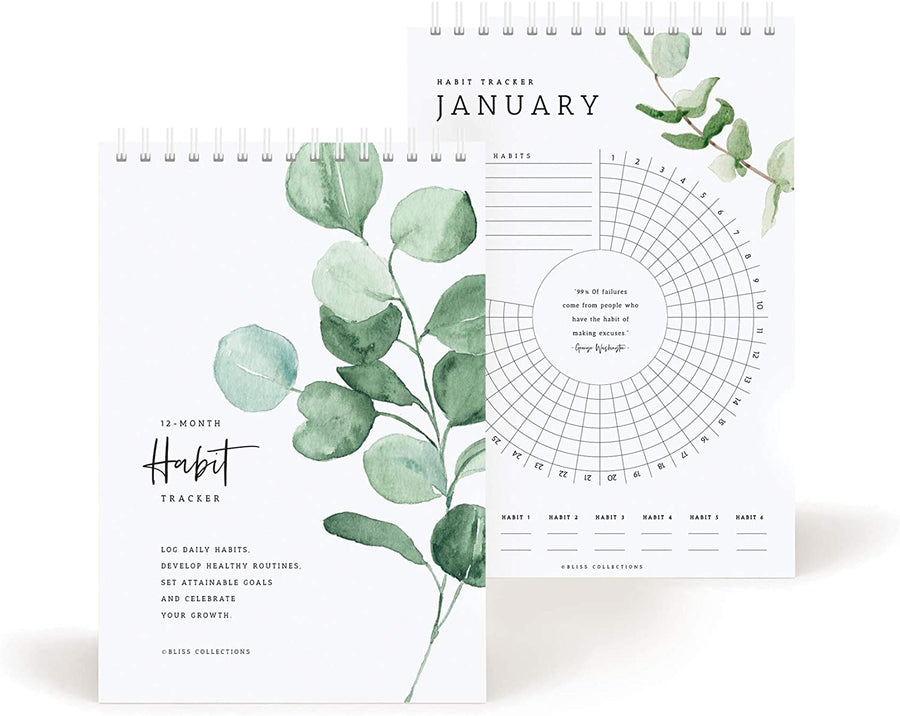 Bliss Collections Habit Tracker Calendar Notepad, Spiral Bound