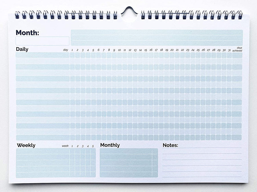 Habit Tracker Calendar (Undated 12 Month) with Spiral Bound and Hanger, A4 size (8.3