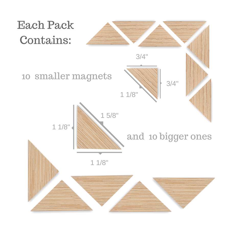 Pack of 20 Triangle Bamboo Magnets - Cute, Sturdy and Functional